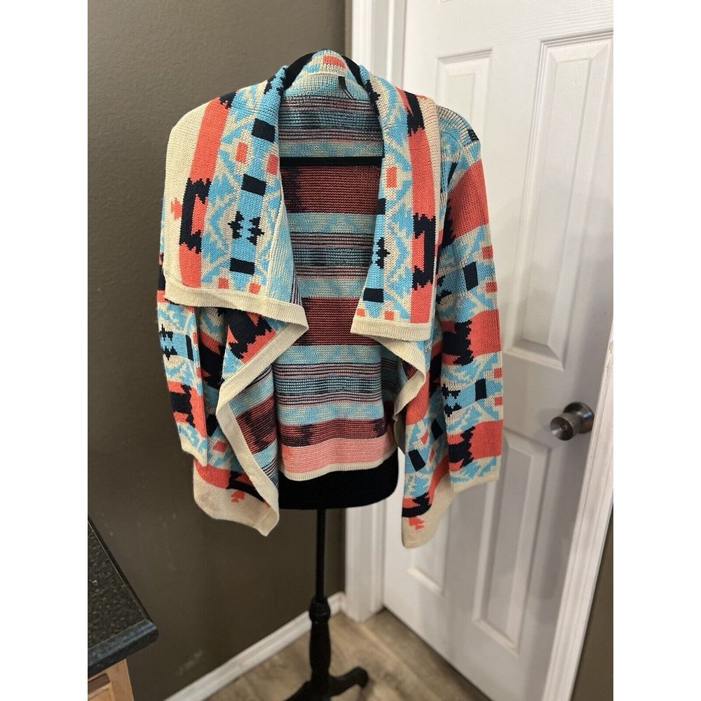 Styleholic Womens Aztec Southwestern Open Front Cardigan‎ Sweater M Yellowstone